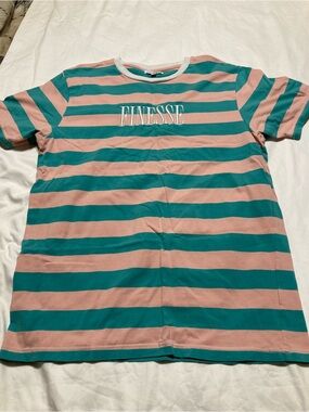 Fashion Nova Pink and Teal Striped Finesse Tee